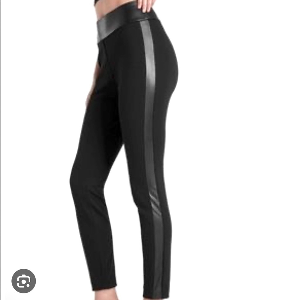 Express High Waisted Luxe Faux Leather Stripe Skinny Columnist Ankle Pant LARGE